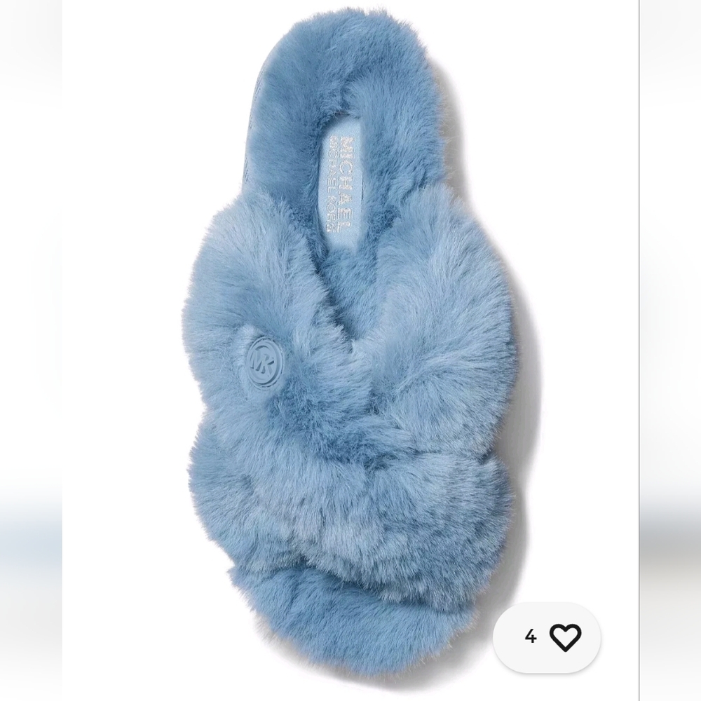 New Michael M. Kors Lala Blue Fur Crisscross Slide Slippers Size 10 - Picture 4 of 9